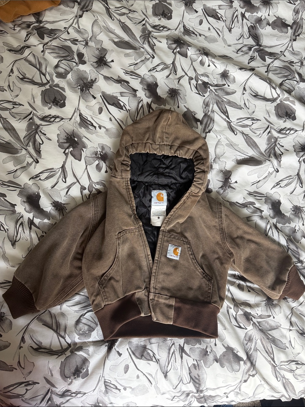 Carhartt Kids Hooded Zip Canvas Jacket in Brown with Black Lining